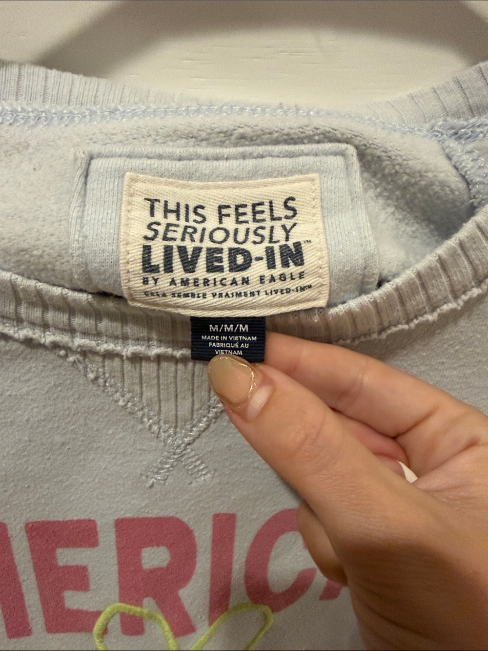 American Eagle Outfitters Light Gray Sweatshirt with Pink Logo and Yellow Flower - Picture 3 of 3